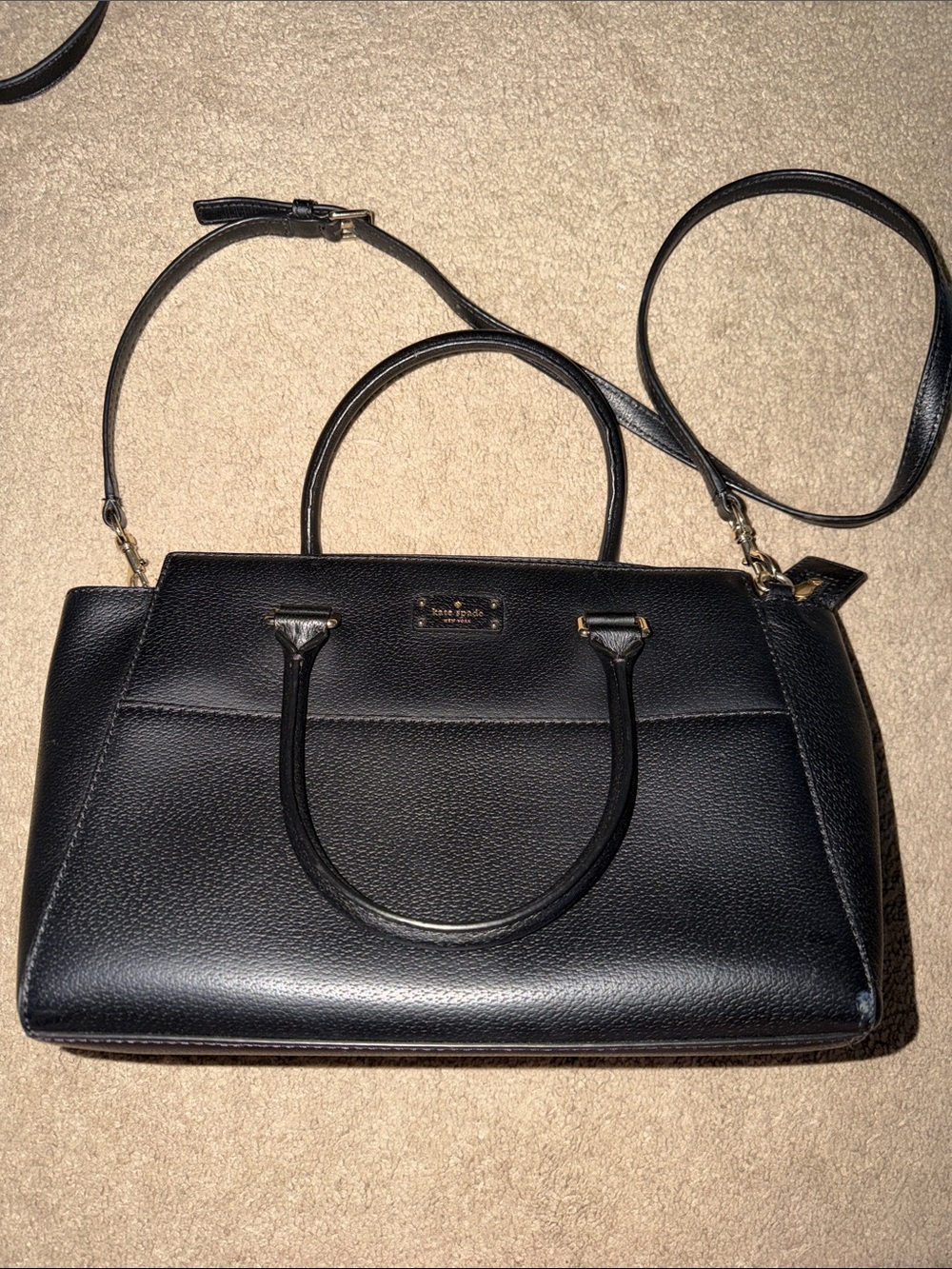 kate spade black leather satchel with shoulder strap